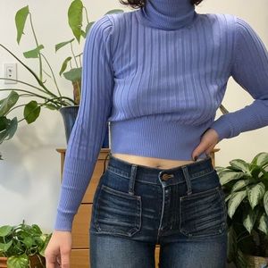 Zara Blue Ribbed Turtleneck